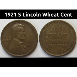 1921 S Lincoln Wheat Cent - higher grade San Francisco mintmark wheat penny